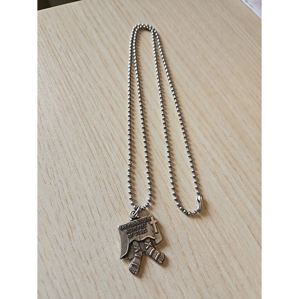 Jane Davis VTG "Lay Your Burden At The Feet Of Jesus" Necklace 1998 Christianity